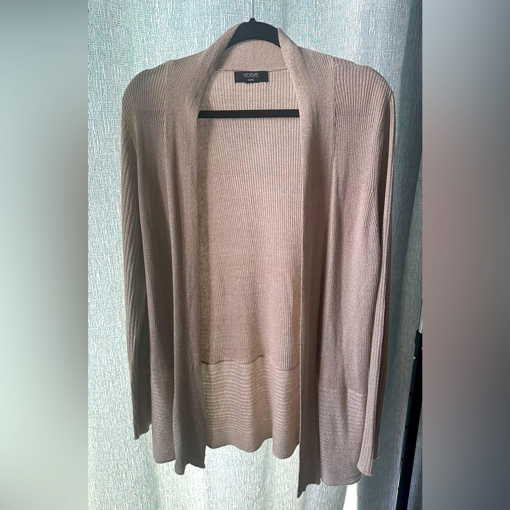 Verve Ami open front metallic gold lightweight cardigan